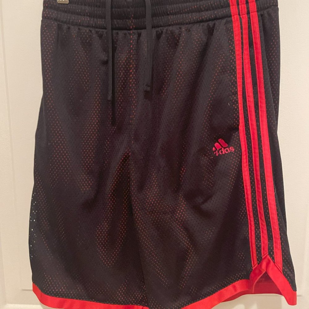 Boys Adidas Soccer Shorts- Black mesh with Red